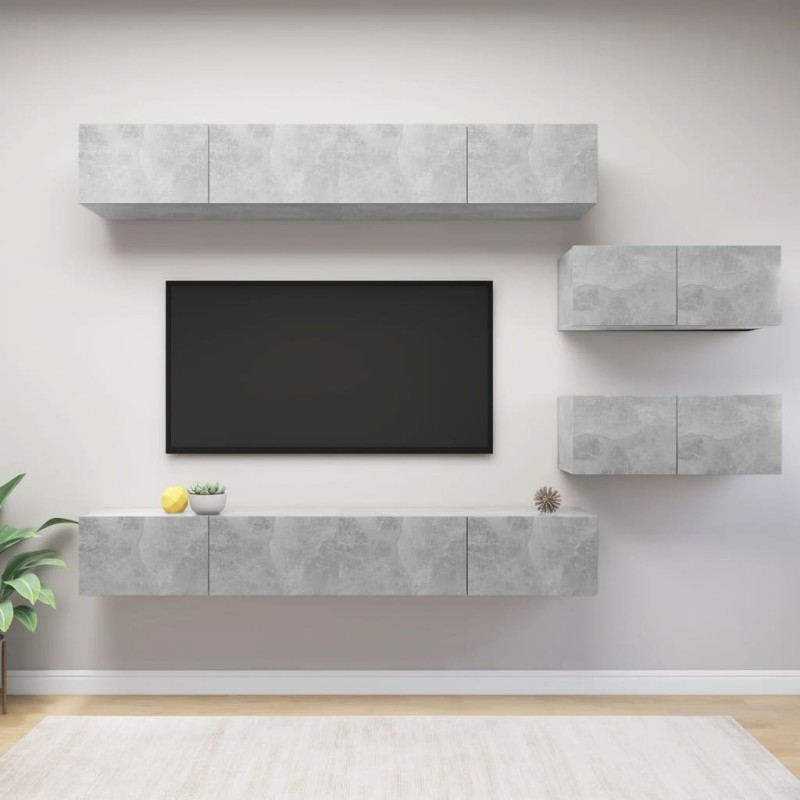 vidaXL Set Porta TV 6 pz Grigio Cemento in Truciolato vidaXL Set Porta TV 6 pz Grigio Cemento in Truciolato