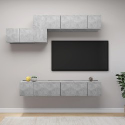 vidaXL Set di Mobili Porta TV 7 pz Grigio Cemento in Legno Multistrato