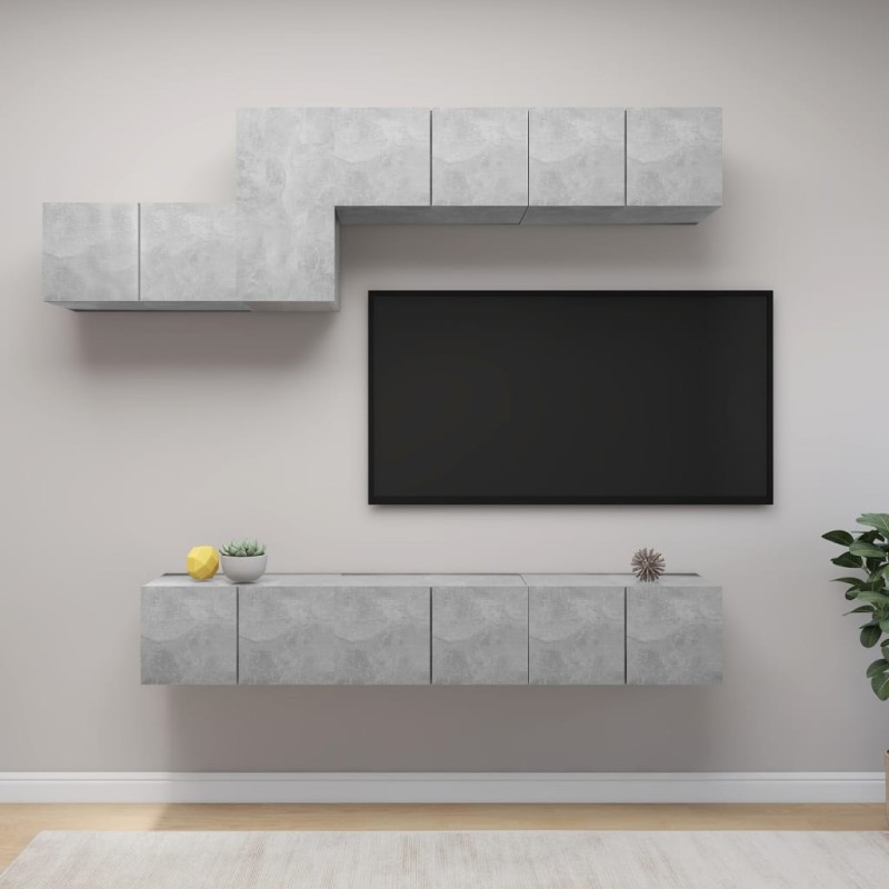 vidaXL Set di Mobili Porta TV 7 pz Grigio Cemento in Legno Multistrato vidaXL Set di Mobili Porta TV 7 pz Grigio Cemento in Legno Multistrato