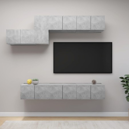 vidaXL Set di Mobili Porta TV 7 pz Grigio Cemento in Legno Multistrato