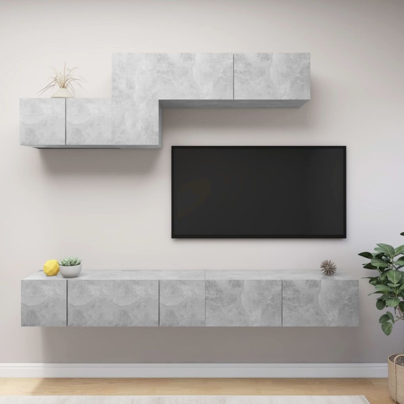 vidaXL Set Porta TV 6 pz Grigio Cemento in Truciolato vidaXL Set Porta TV 6 pz Grigio Cemento in Truciolato