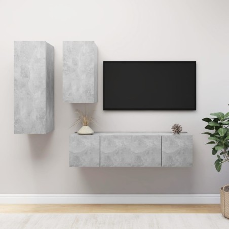vidaXL Set di Mobili Porta TV 4 pz Grigio Cemento in Legno Multistrato