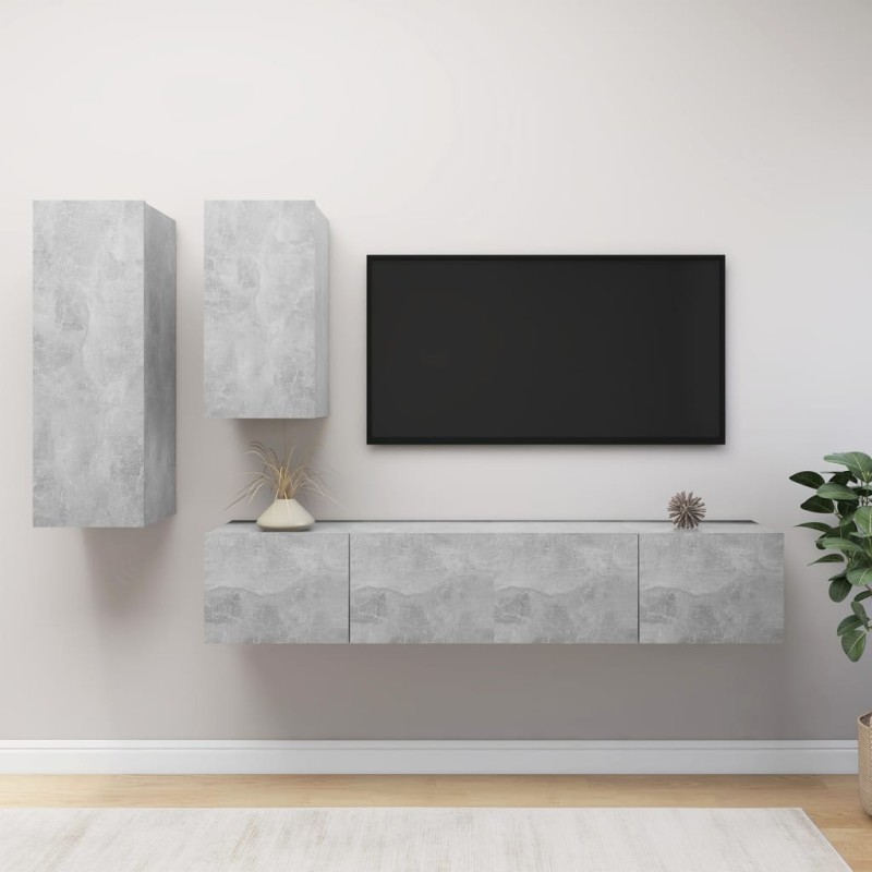 vidaXL Set Porta TV 4 pz Grigio Cemento in Truciolato vidaXL Set Porta TV 4 pz Grigio Cemento in Truciolato