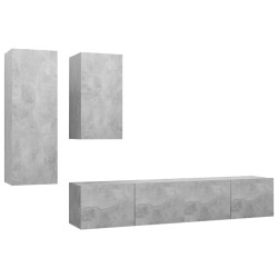 vidaXL Set Porta TV 4 pz Grigio Cemento in Truciolato 