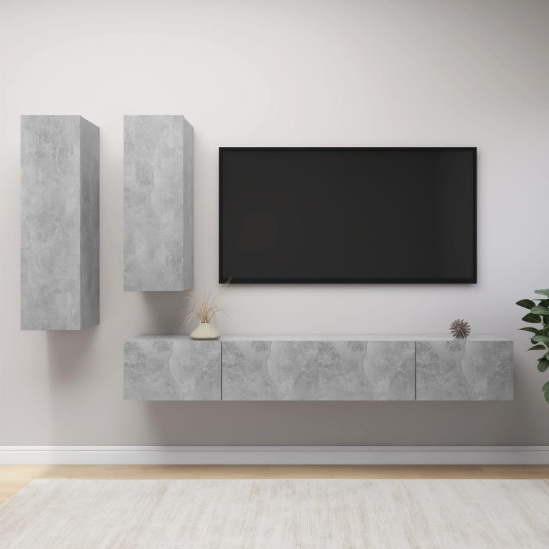 vidaXL Set di Mobili Porta TV 4 pz Grigio Cemento in Legno Multistrato vidaXL Set di Mobili Porta TV 4 pz Grigio Cemento in Legno Multistrato