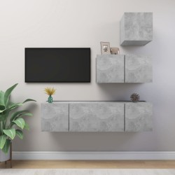 vidaXL Set di Mobili Porta TV 4 pz Grigio Cemento in Legno Multistrato