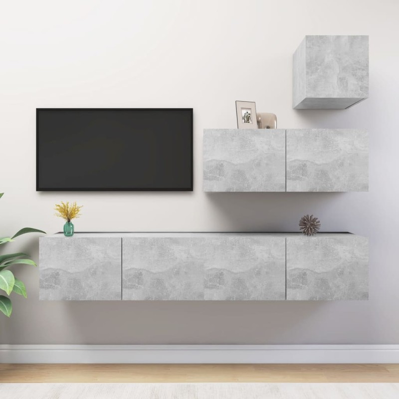 vidaXL Set di Mobili Porta TV 4 pz Grigio Cemento in Legno Multistrato vidaXL Set di Mobili Porta TV 4 pz Grigio Cemento in Legno Multistrato
