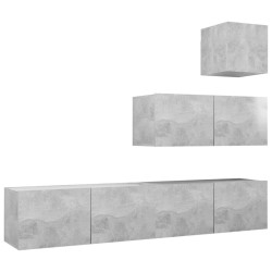 vidaXL Set di Mobili Porta TV 4 pz Grigio Cemento in Legno Multistrato
