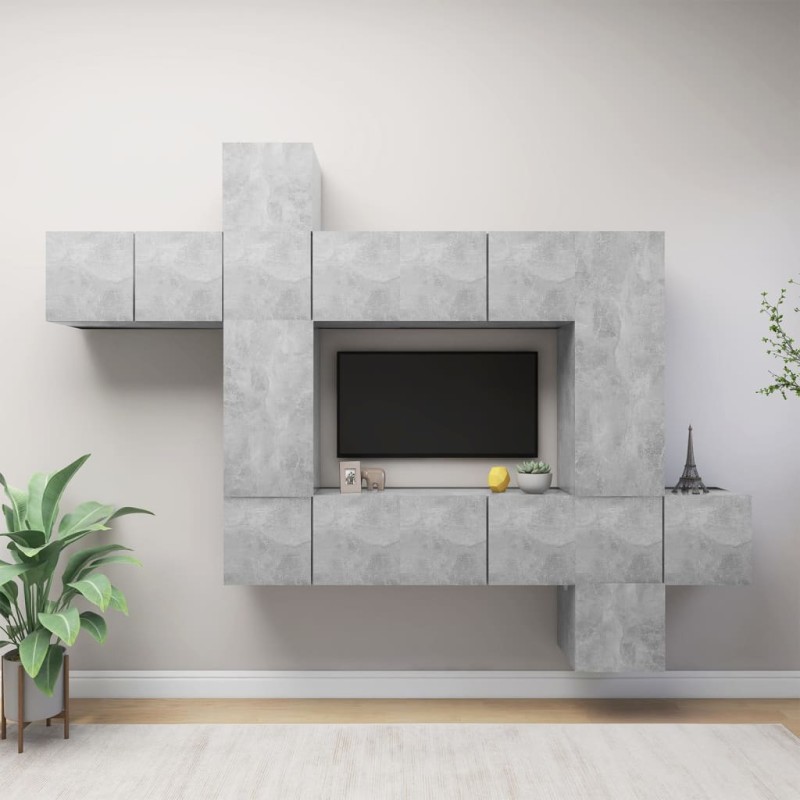 vidaXL Set Porta TV 10 pz Grigio Cemento in Truciolato vidaXL Set Porta TV 10 pz Grigio Cemento in Truciolato