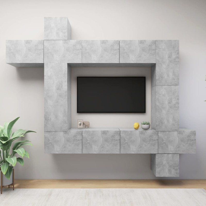 vidaXL Set Porta TV 9 pz Grigio Cemento in Truciolato vidaXL Set Porta TV 9 pz Grigio Cemento in Truciolato