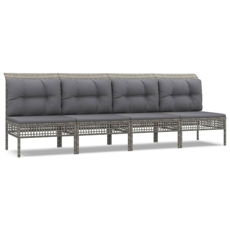 Set Divani da Giardino 4 pz con Cuscini in Polyrattan Grigio