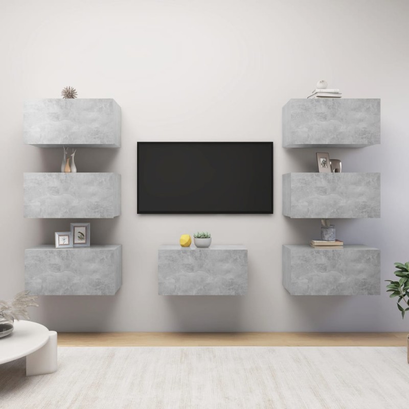 vidaXL Mobili TV 7 pz Grigio Cemento 30,5x30x60 cm in Truciolato vidaXL Mobili TV 7 pz Grigio Cemento 30,5x30x60 cm in Truciolato