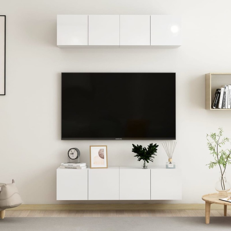 vidaXL Mobili TV 4 pz Bianco Lucido 60x30x30 cm in Legno Multistrato vidaXL Mobili TV 4 pz Bianco Lucido 60x30x30 cm in Legno Multistrato