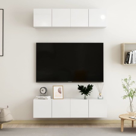 vidaXL Mobili TV 4 pz Bianco Lucido 60x30x30 cm in Legno Multistrato