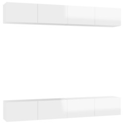 vidaXL Mobili TV 4 pz Bianco Lucido 100x30x30 cm in Legno Multistrato