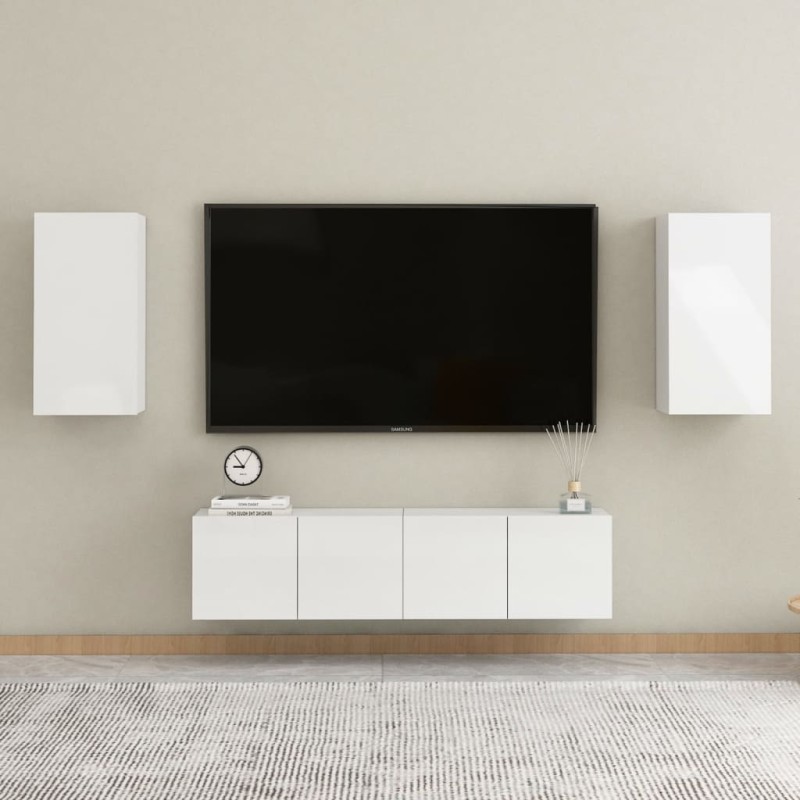 vidaXL Set Mobili TV 4 pz Bianco Lucido in Truciolato vidaXL Set Mobili TV 4 pz Bianco Lucido in Truciolato