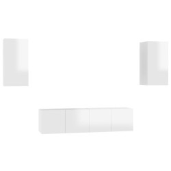 vidaXL Set Mobili TV 4 pz Bianco Lucido in Truciolato