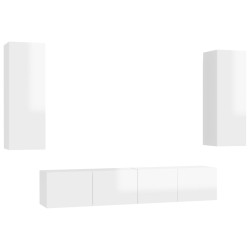 vidaXL Set Mobile TV 4 pz Bianco Lucido in Truciolato