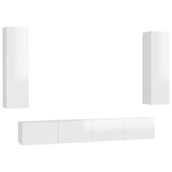 vidaXL Set Mobile TV 4 pz Bianco Lucido in Truciolato