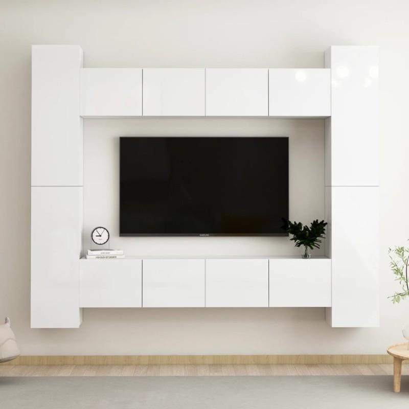 vidaXL Set Mobile TV 8 pz Bianco Lucido in Truciolato vidaXL Set Mobile TV 8 pz Bianco Lucido in Truciolato