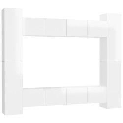 vidaXL Set Mobile TV 8 pz Bianco Lucido in Truciolato