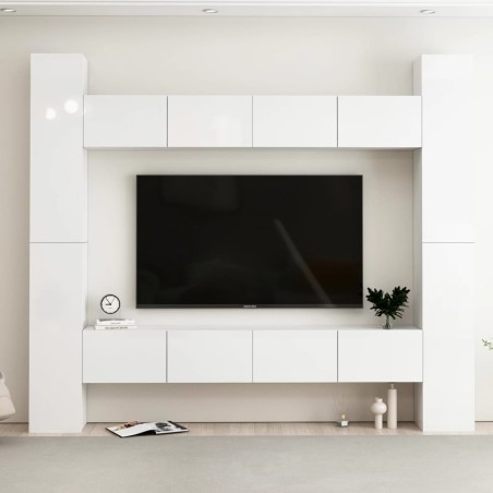 vidaXL Set Mobile TV 8 pz Bianco Lucido in Truciolato