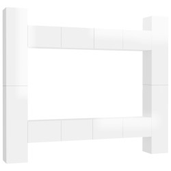 vidaXL Set Mobile TV 8 pz Bianco Lucido in Truciolato