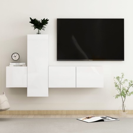 vidaXL Set di Mobili Porta TV 3 pz Bianco Lucido in Legno Multistrato