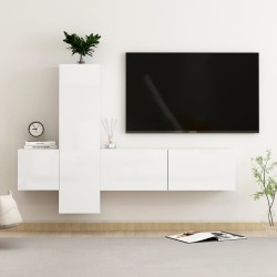vidaXL Set di Mobili Porta TV 3 pz Bianco Lucido in Legno Multistrato