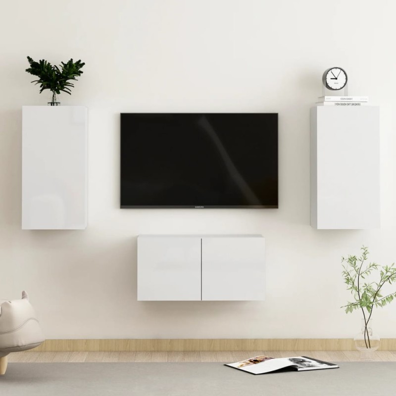 vidaXL Set Mobili TV 3 pz Bianco Lucido in Truciolato vidaXL Set Mobili TV 3 pz Bianco Lucido in Truciolato