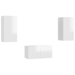 vidaXL Set Mobili TV 3 pz Bianco Lucido in Truciolato