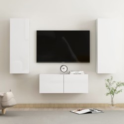 vidaXL Set Mobile TV 3 pz Bianco Lucido in Truciolato