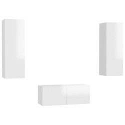 vidaXL Set Mobile TV 3 pz Bianco Lucido in Truciolato