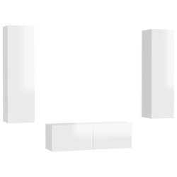 vidaXL Set Mobile TV 3 pz Bianco Lucido in Truciolato