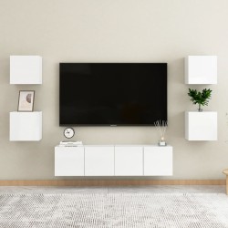 vidaXL Set di Mobili Porta TV 6 pz Bianco Lucido in Legno Multistrato