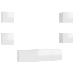 vidaXL Set di Mobili Porta TV 6 pz Bianco Lucido in Legno Multistrato