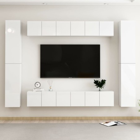 vidaXL Set Mobile TV 10 pz Bianco Lucido in Truciolato 