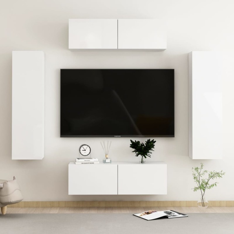 vidaXL Set Mobile TV 4 pz Bianco Lucido in Truciolato vidaXL Set Mobile TV 4 pz Bianco Lucido in Truciolato