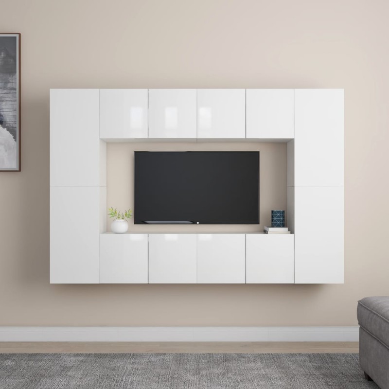 vidaXL Set Mobile TV 8 pz Bianco Lucido in Truciolato vidaXL Set Mobile TV 8 pz Bianco Lucido in Truciolato