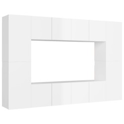 vidaXL Set Mobile TV 8 pz Bianco Lucido in Truciolato 