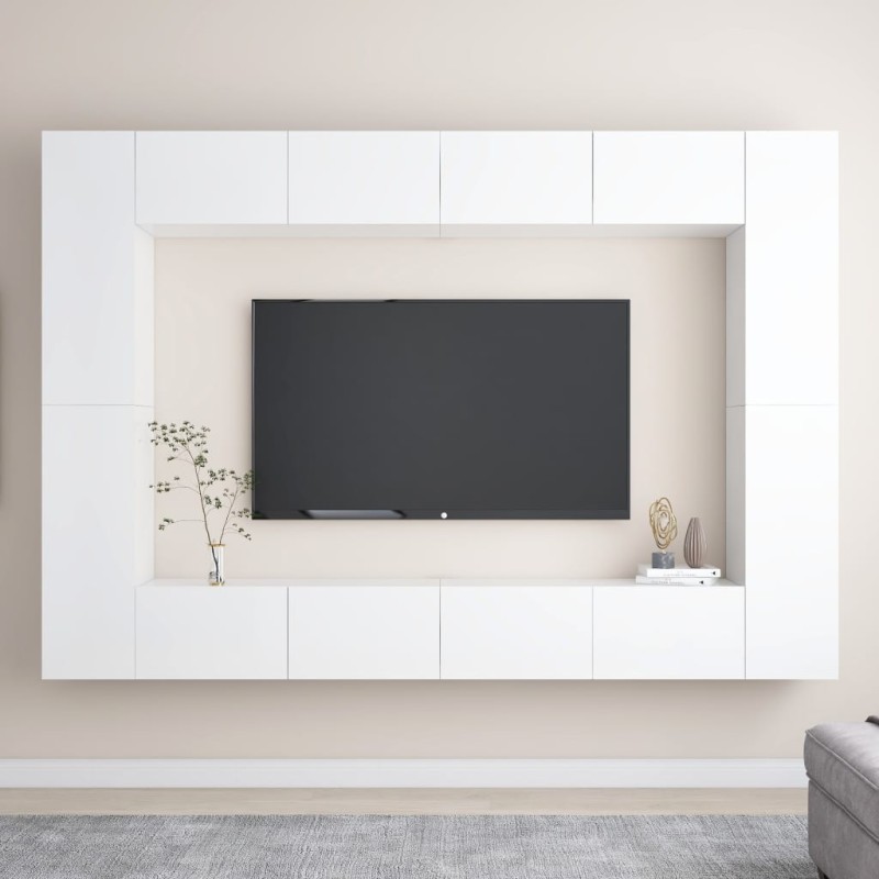 vidaXL Set Mobile TV 8 pz Bianco Lucido in Truciolato vidaXL Set Mobile TV 8 pz Bianco Lucido in Truciolato