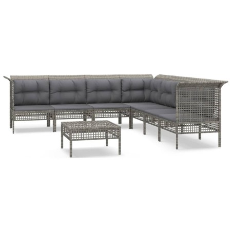 Set Divani da Giardino 8 pz con Cuscini in Polyrattan Grigio