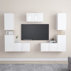 vidaXL Set Mobile TV 7 pz Bianco Lucido in Truciolato 
