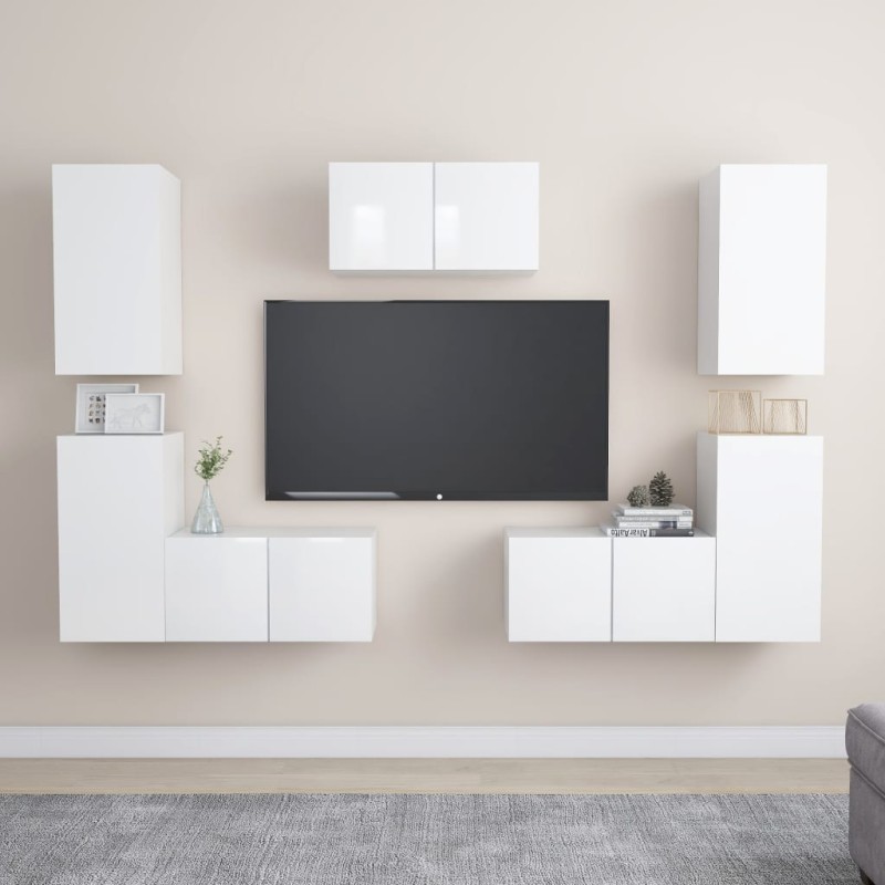vidaXL Set Mobile TV 7 pz Bianco Lucido in Truciolato vidaXL Set Mobile TV 7 pz Bianco Lucido in Truciolato