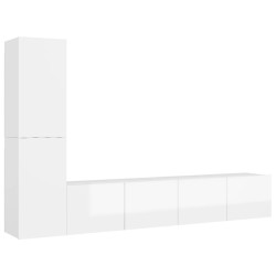 vidaXL Set Mobili TV 4 pz Bianco Lucido in Truciolato