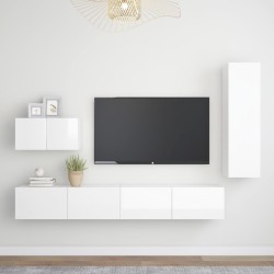 vidaXL Set di Mobili Porta TV 4 pz Bianco Lucido in Legno Multistrato