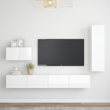 vidaXL Set di Mobili Porta TV 4 pz Bianco Lucido in Legno Multistrato