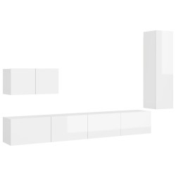 vidaXL Set di Mobili Porta TV 4 pz Bianco Lucido in Legno Multistrato