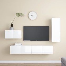 vidaXL Set di Mobili Porta TV 4 pz Bianco Lucido in Legno Multistrato