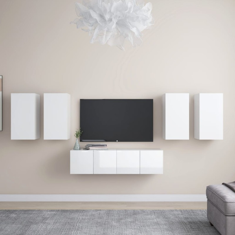 vidaXL Set Mobile TV 6 pz Bianco Lucido in Truciolato vidaXL Set Mobile TV 6 pz Bianco Lucido in Truciolato
